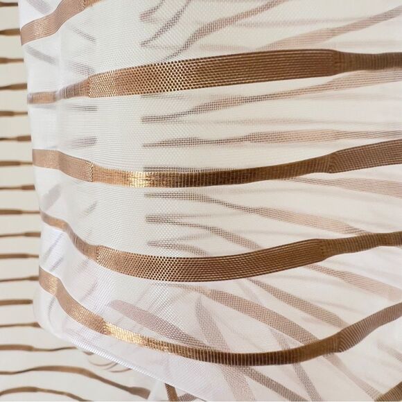 Sheer Pleated Curtain Light Beige Base With Brown Stripes One Panel - Picture 7 of 8